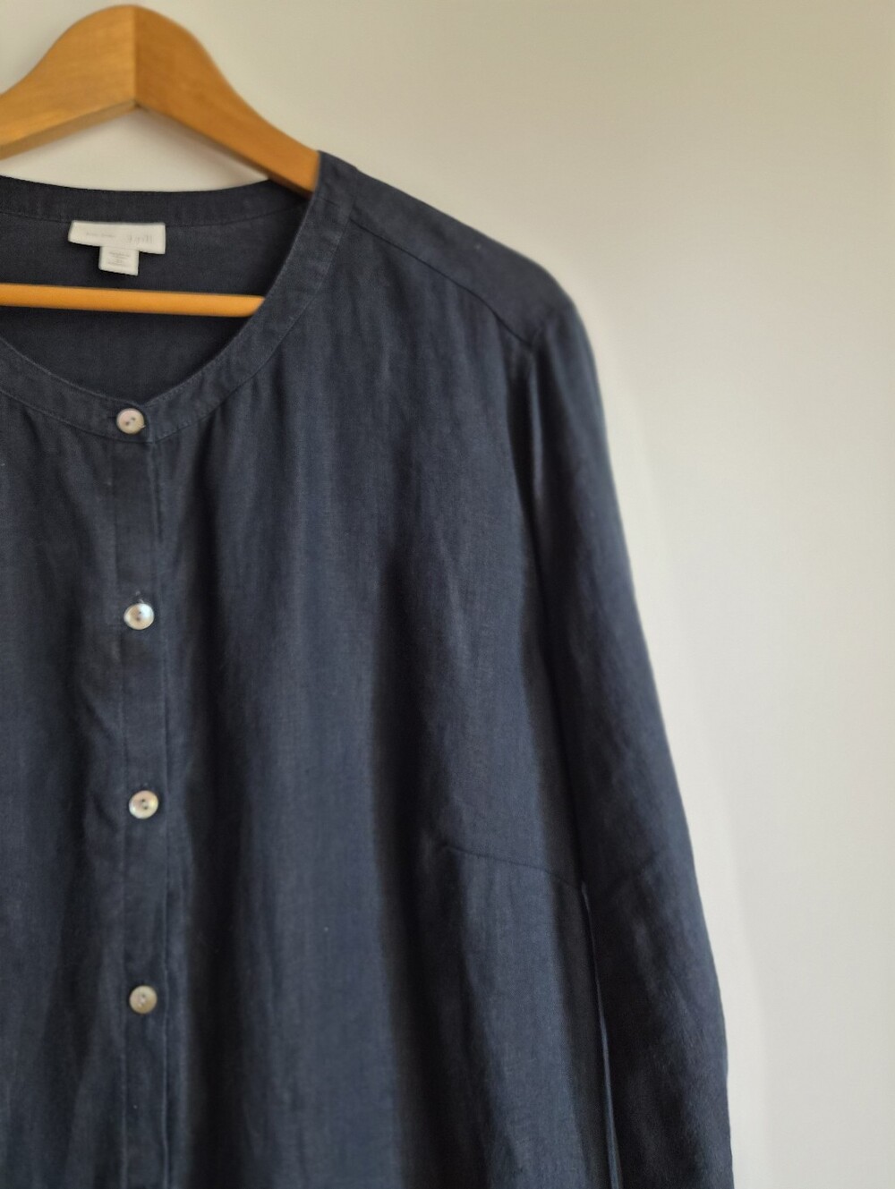 J. Jill Navy Blue Linen Side Tie Tunic Blouse Shirt Size 2X Lagenlook Minimalist - Picture 6 of 16
